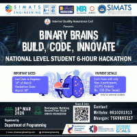 BINARY BRAINS BUILD, CODE, INNOVATE 2026 National Level Hackathon Poster